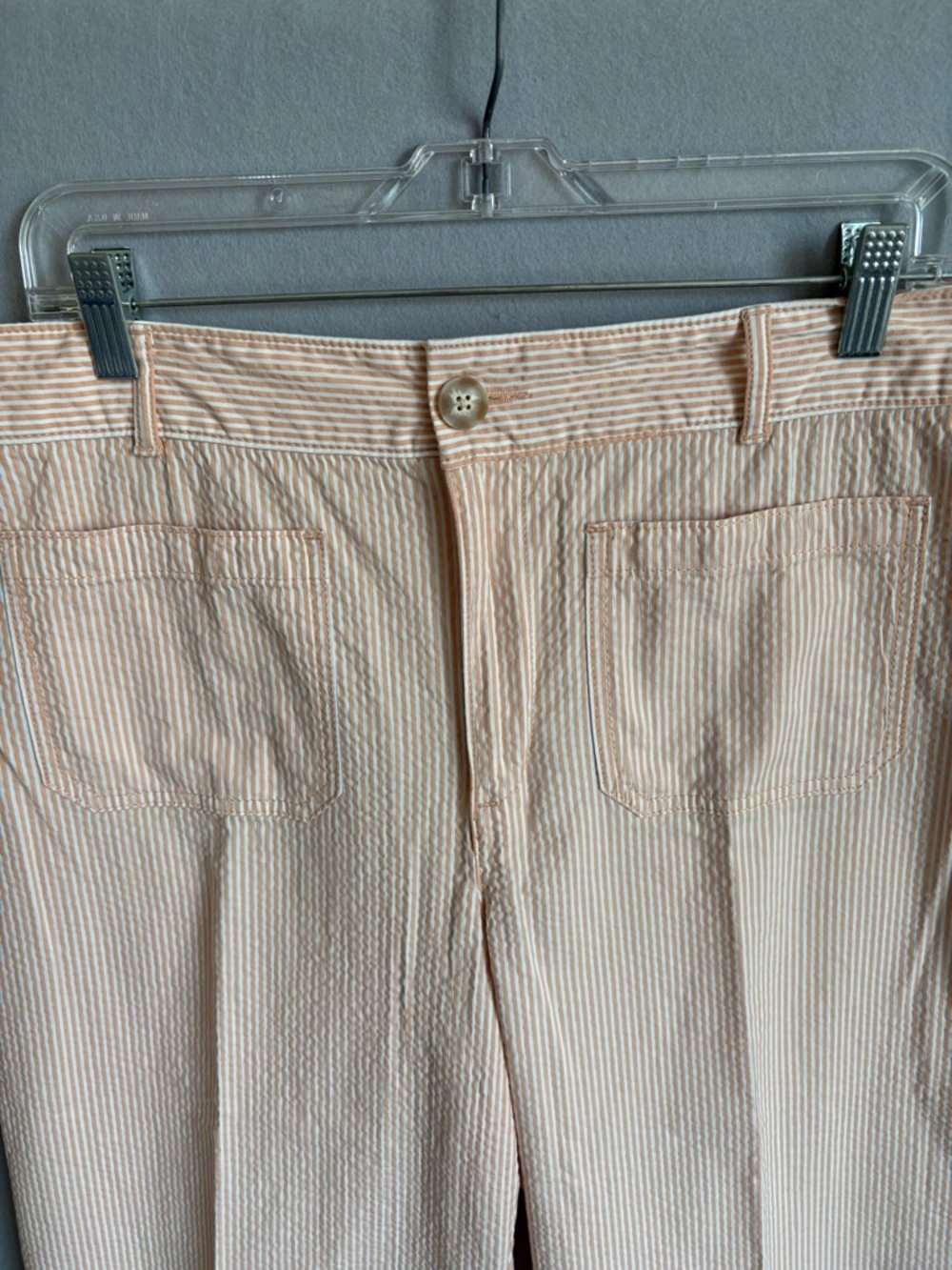 LOFT Palmer Wide Leg Cropped Pale Orange Seersucker Striped Chinos sz 14 - Picture 3 of 7